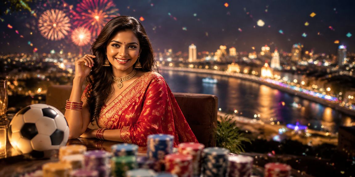 Ahmedabad riverfront with football betting and traditional Indian dress