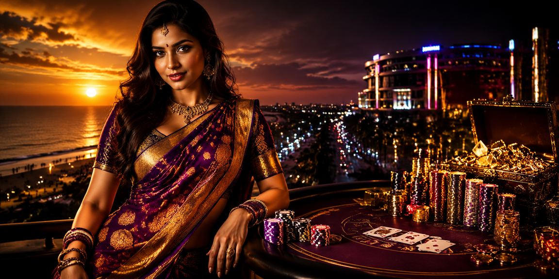 Night scene of poker game with neon casino lights in Chennai