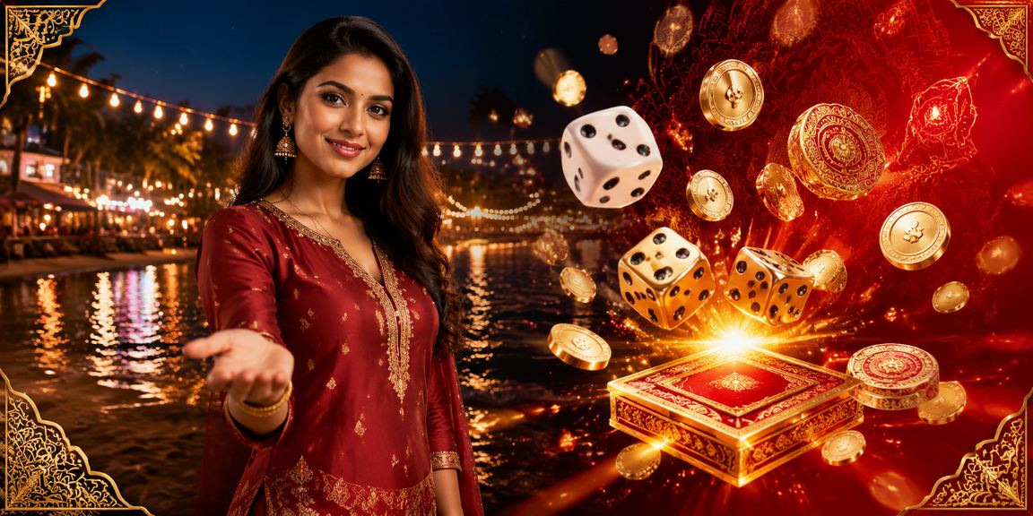 Dice game players in festive Indian setting