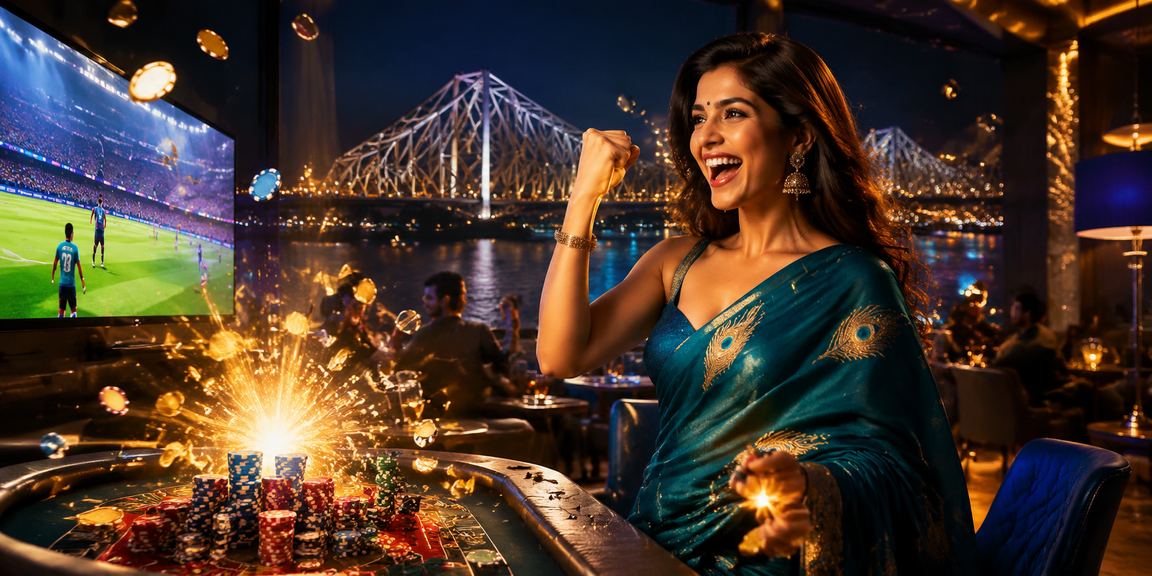 Glowing neon-lit casino scene in Kolkata with players engaged